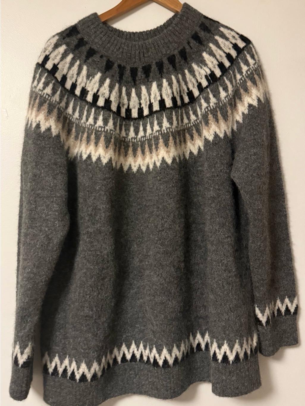 Nwot Pendleton Gray Fair Isle Crewneck Sweater With Cream & Black Accents
